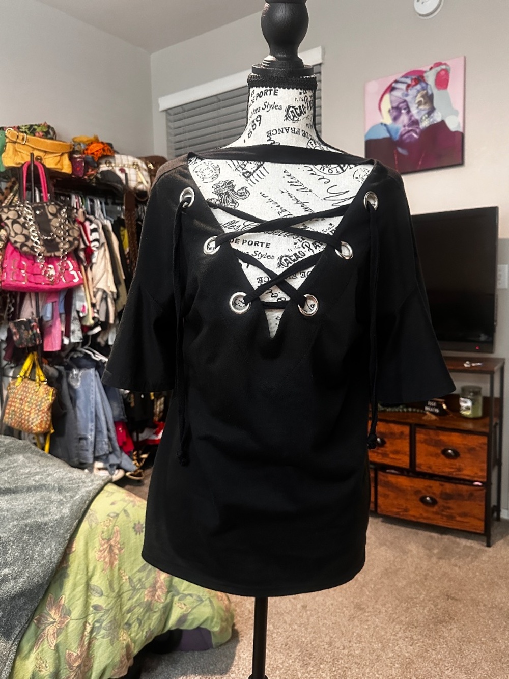 Black subversive lace up top with grommets and open back